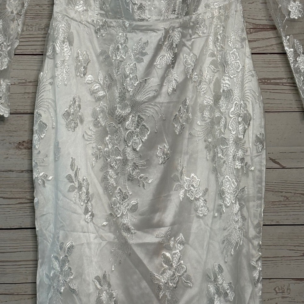 Lulus Lucina White Embroidered Bustier Long Sleeve Maxi Dress Medium - Picture 5 of 11